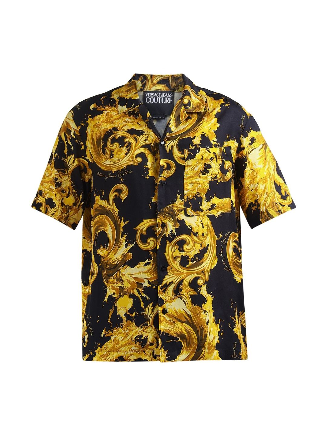 Versace Jeans Couture Men Black Short-Sleeve All-Over Print Wave Baroque Viscose Shirt-picture-16