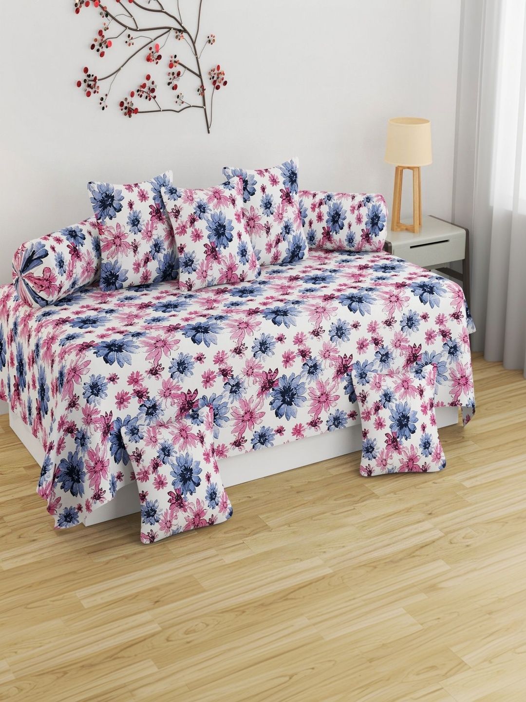 Homefab India 8 Pieces Grey Printed Diwan Set-image-8