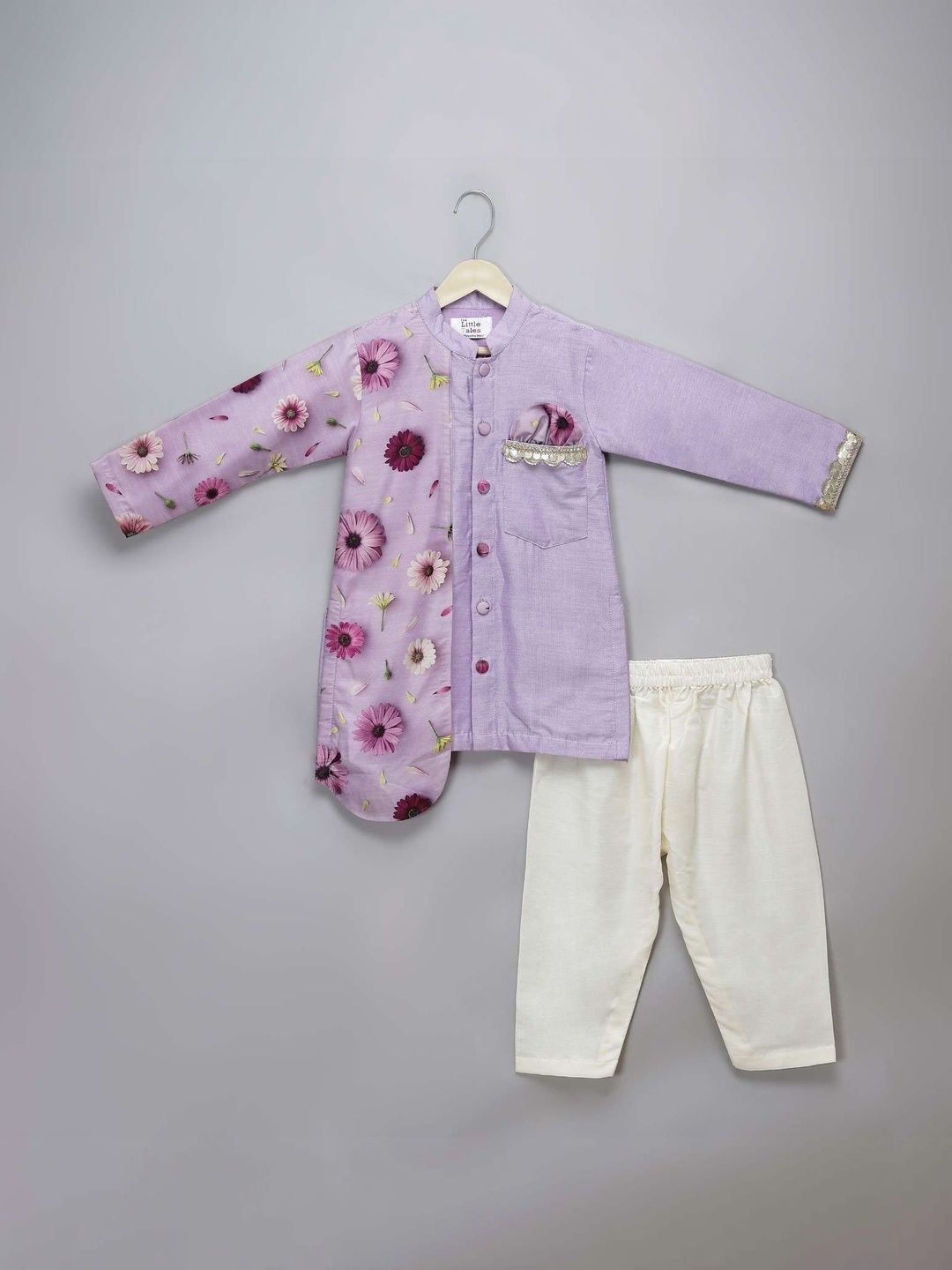 The Little Tales Boys Floral Printed Angrakha Kurta with Pyjamas-image-18