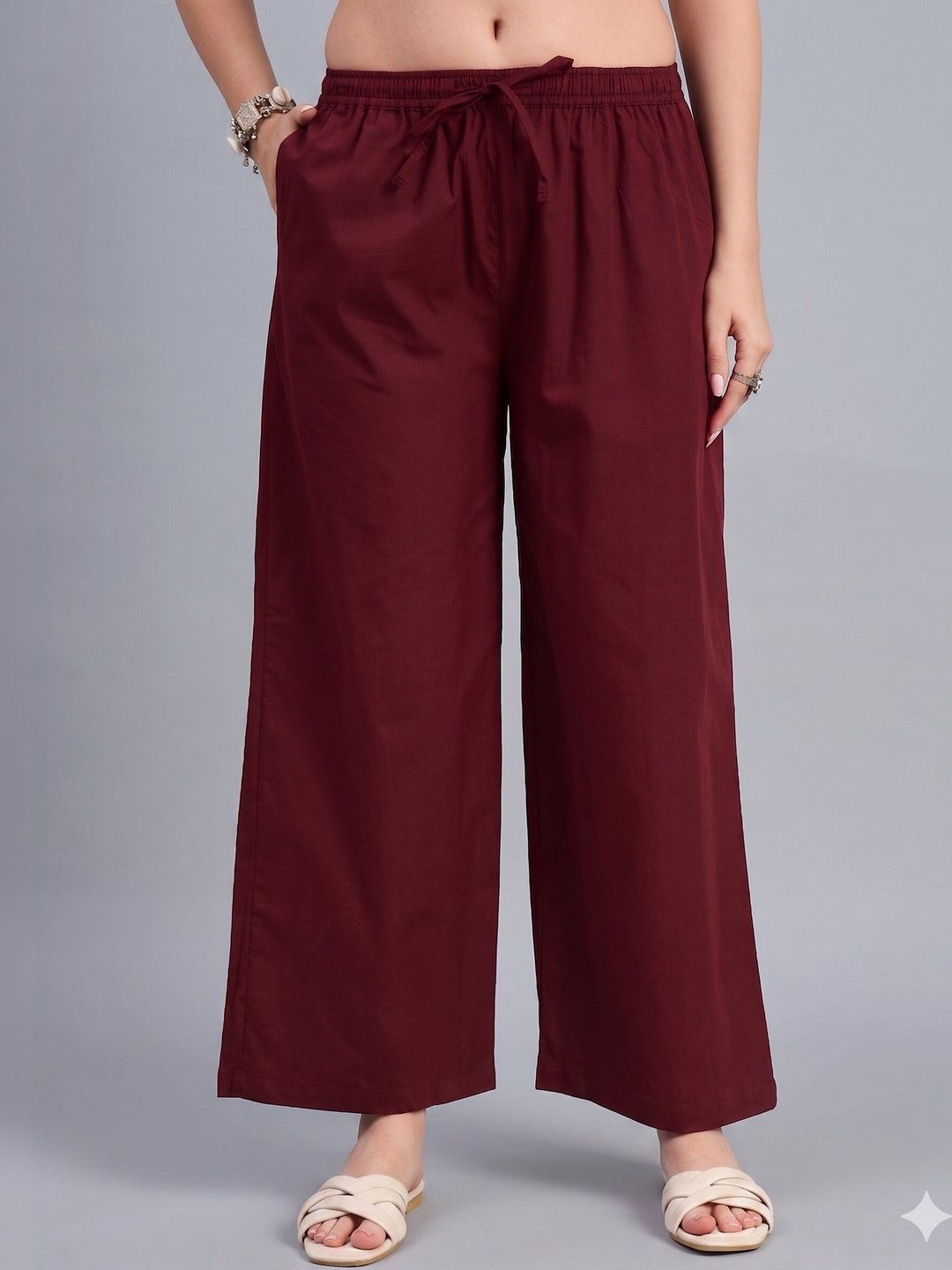 Keitra Women Elastic Waist Relaxed Fit Cotton Casual Palazzo Pants-picture-13