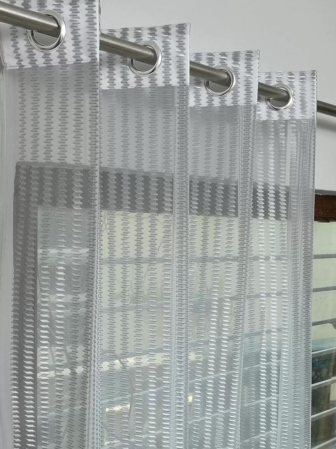 YUKANY Grey & Multicoloured Set of 2 Geometric Sheer Window Curtain-picture-27