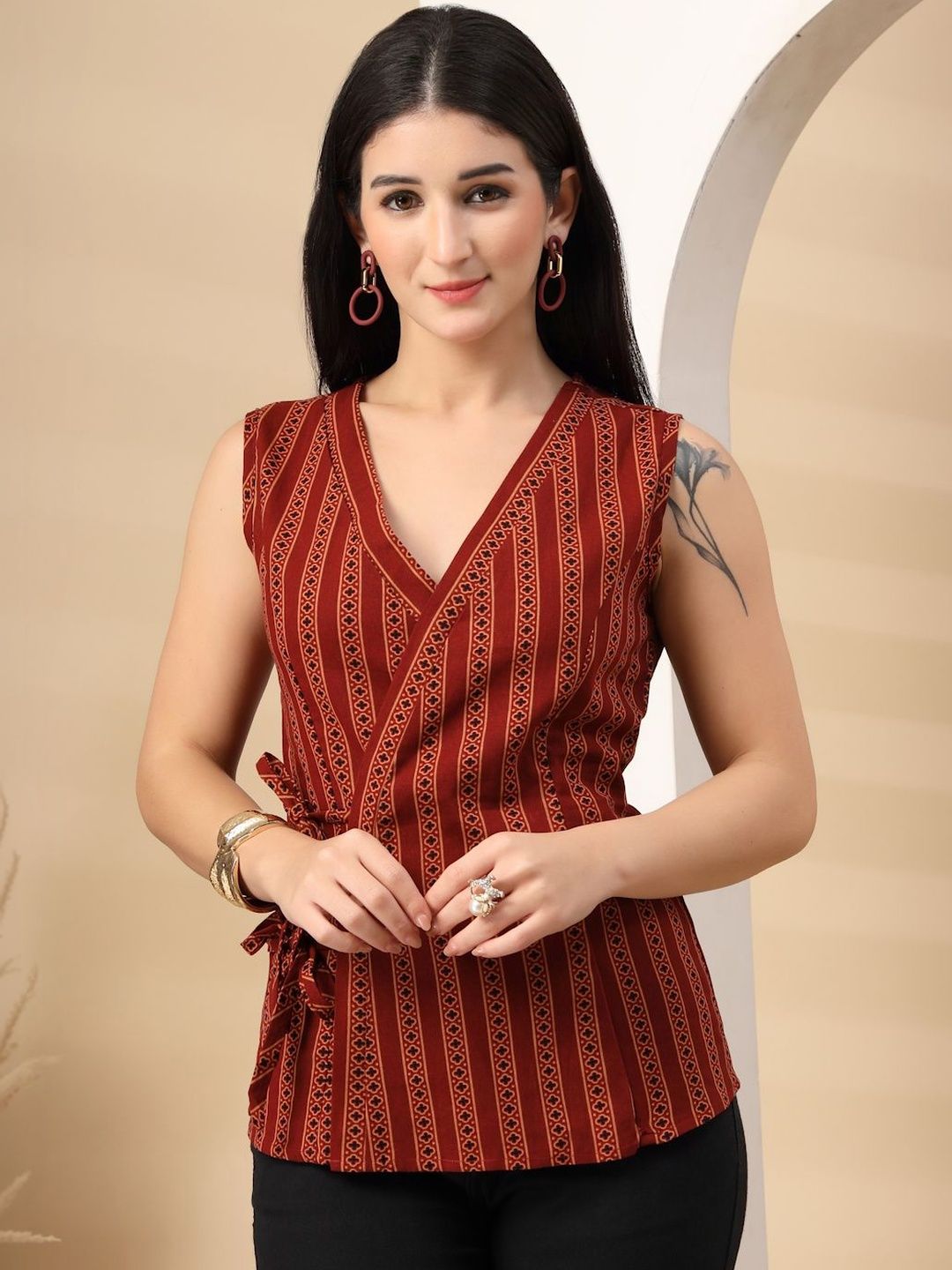 Vastraa Fusion Geometric Print Cotton Wrap Top-picture-54