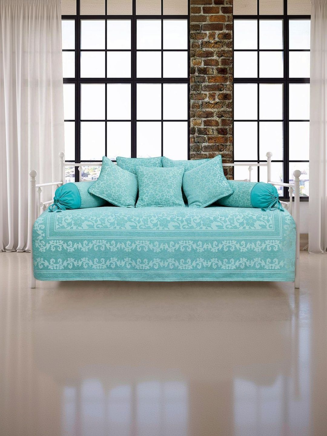 Victor 8 Pieces Sea Green Printed Bedsheet With Bolster & Cushion Covers-picture-40