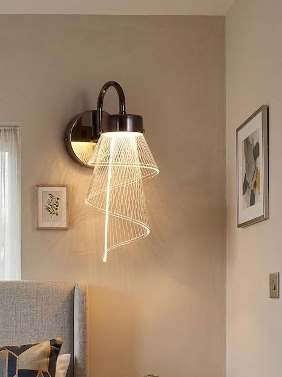 KINIS White & Copper-Toned Textured Acrylic Contemporary Abstract Shaped Shaped Wall Lamp-picture-29
