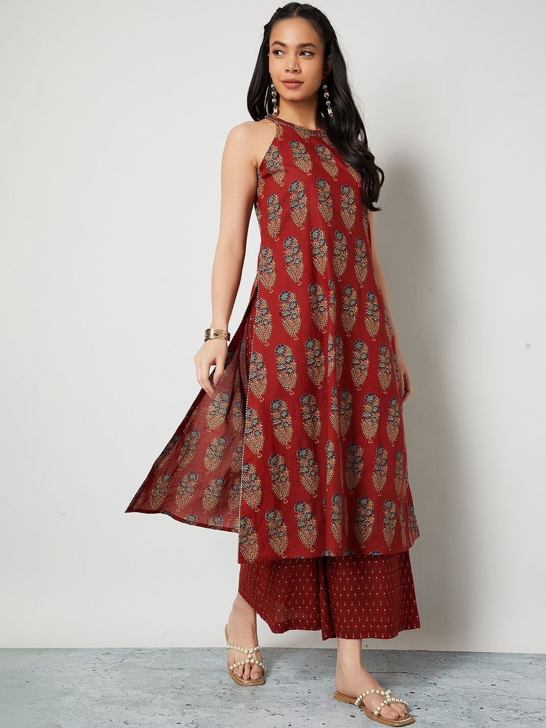 Melange by Lifestyle Women Ethnic Motifs Printed Regular Pure Cotton Kurta with Palazzos-picture-44
