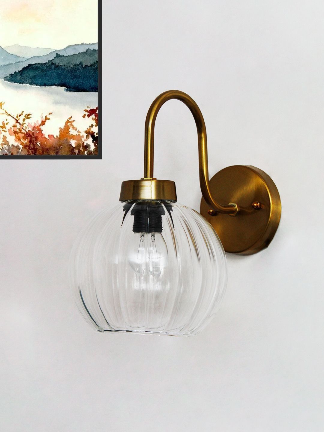 SHREE KALA HOME DECOR Gold-Toned & Gold-Toned Textured Iron Contemporary Spherical Shaped Wall Lamp-picture-37