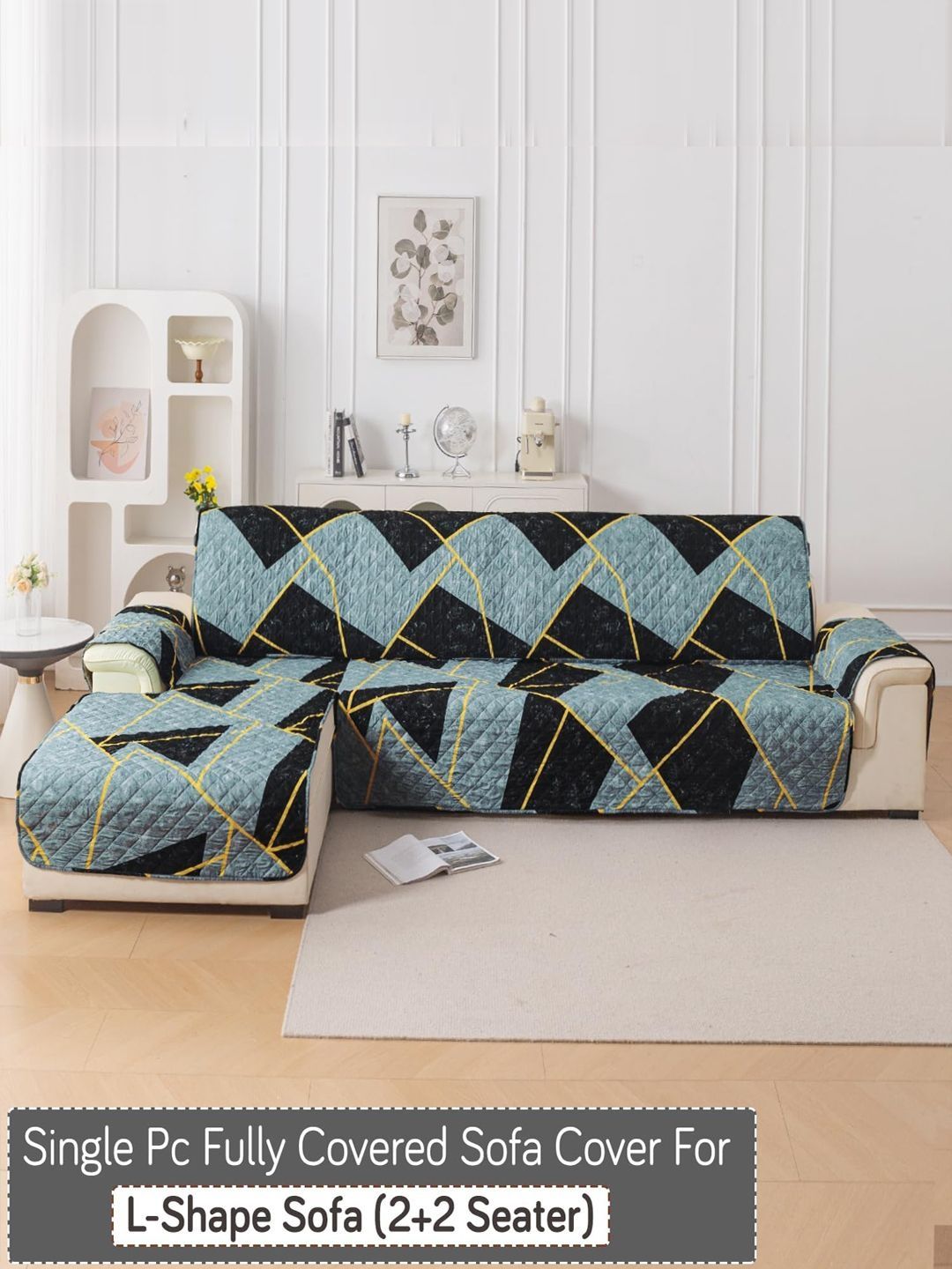 HOKIPO Multicoloured & Grey Printed 1 Piece Sofa Cover With Arms-image-23
