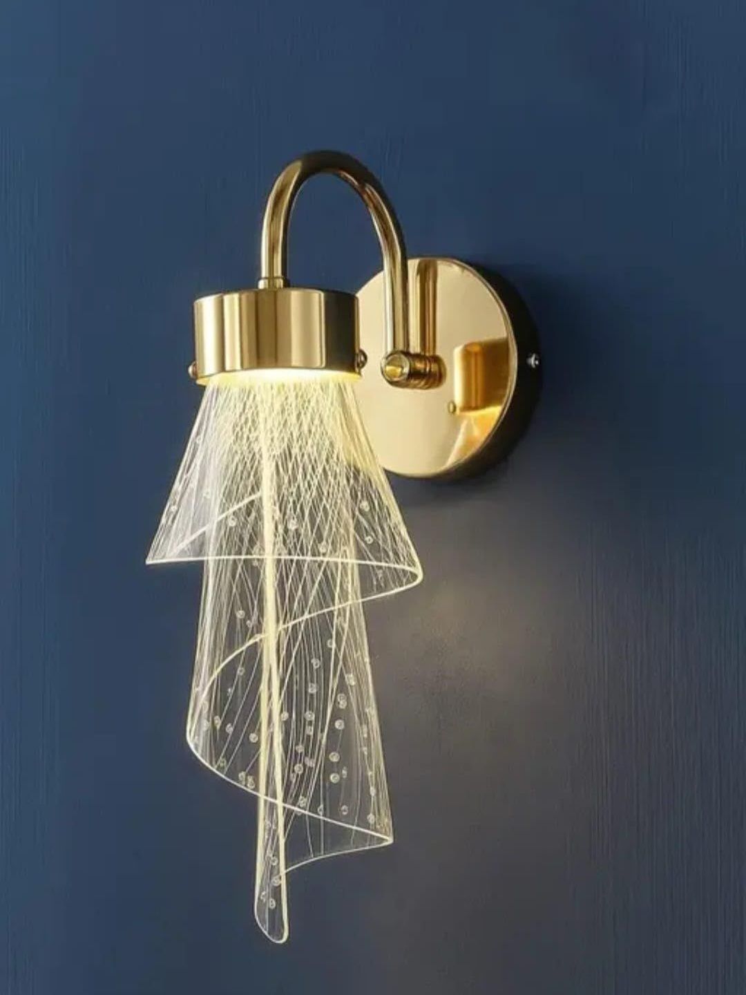 KINIS White & Gold-Toned Textured Acrylic Contemporary Abstract Shaped Shaped Wall Lamp-picture-23