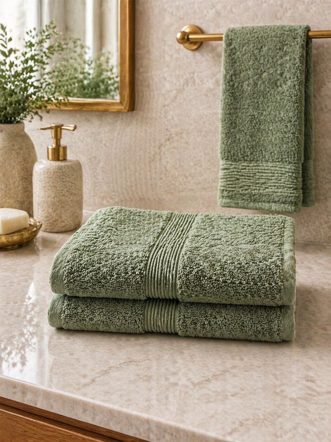 Portico Portico 2-Pcs Green Pure Cotton Hand Towels-picture-12