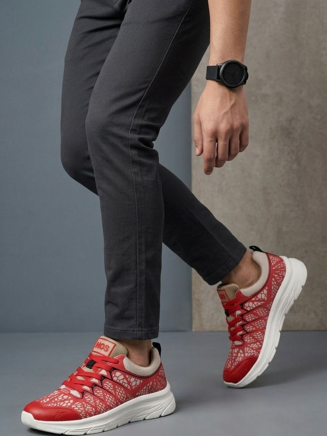 HOS Men Textured PU Coated Leather Lace-Up Casual Daily Wear Shoes-image-2