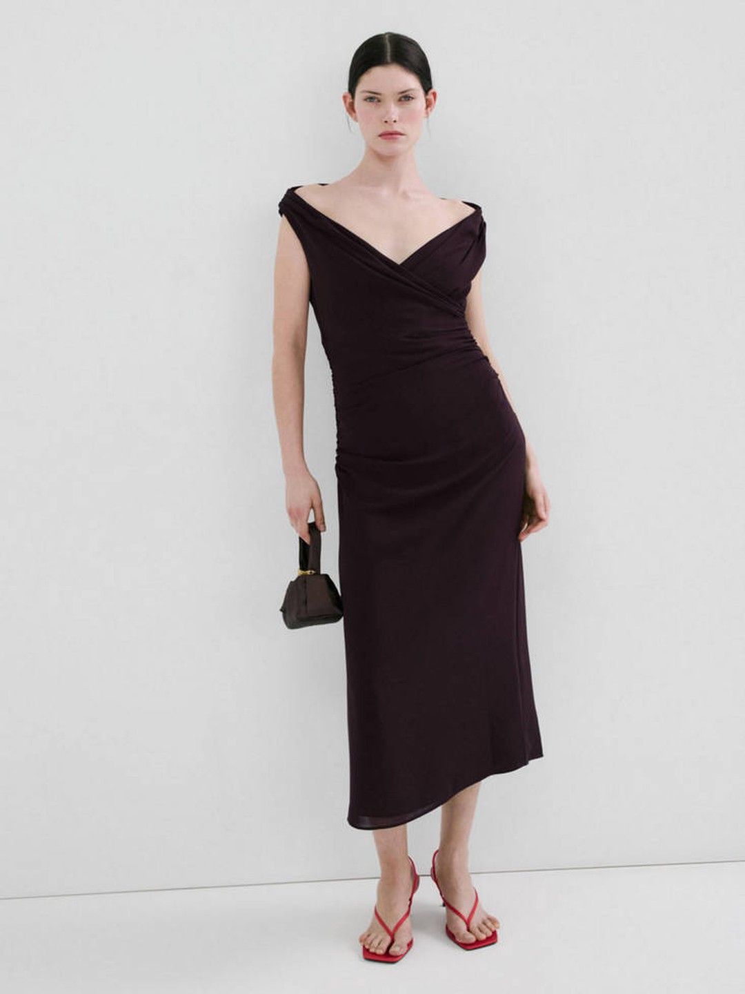 MANGO Off-Shoulder Ruched Sheath Dress-picture-28