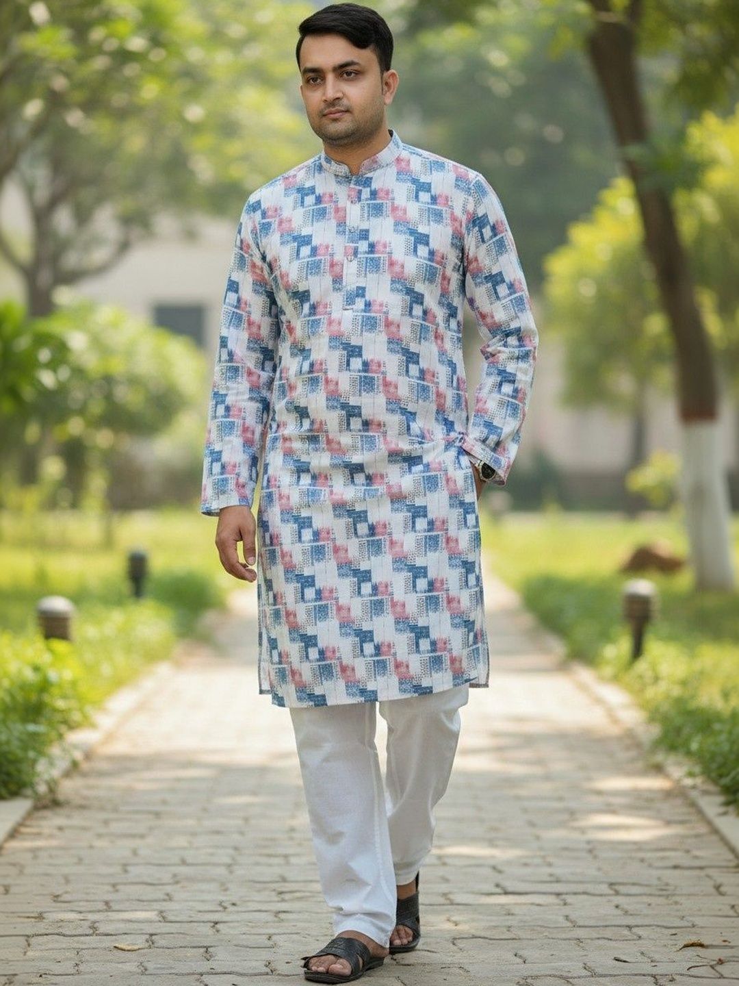 SKYWORRIX Men Geometric Printed Kurta-picture-16