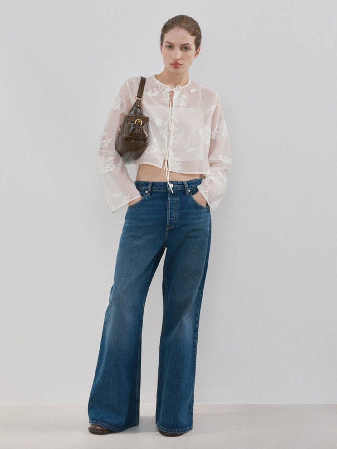 MANGO Floral Embroidered Tie-Up Neck Semi Sheer Top-picture-23