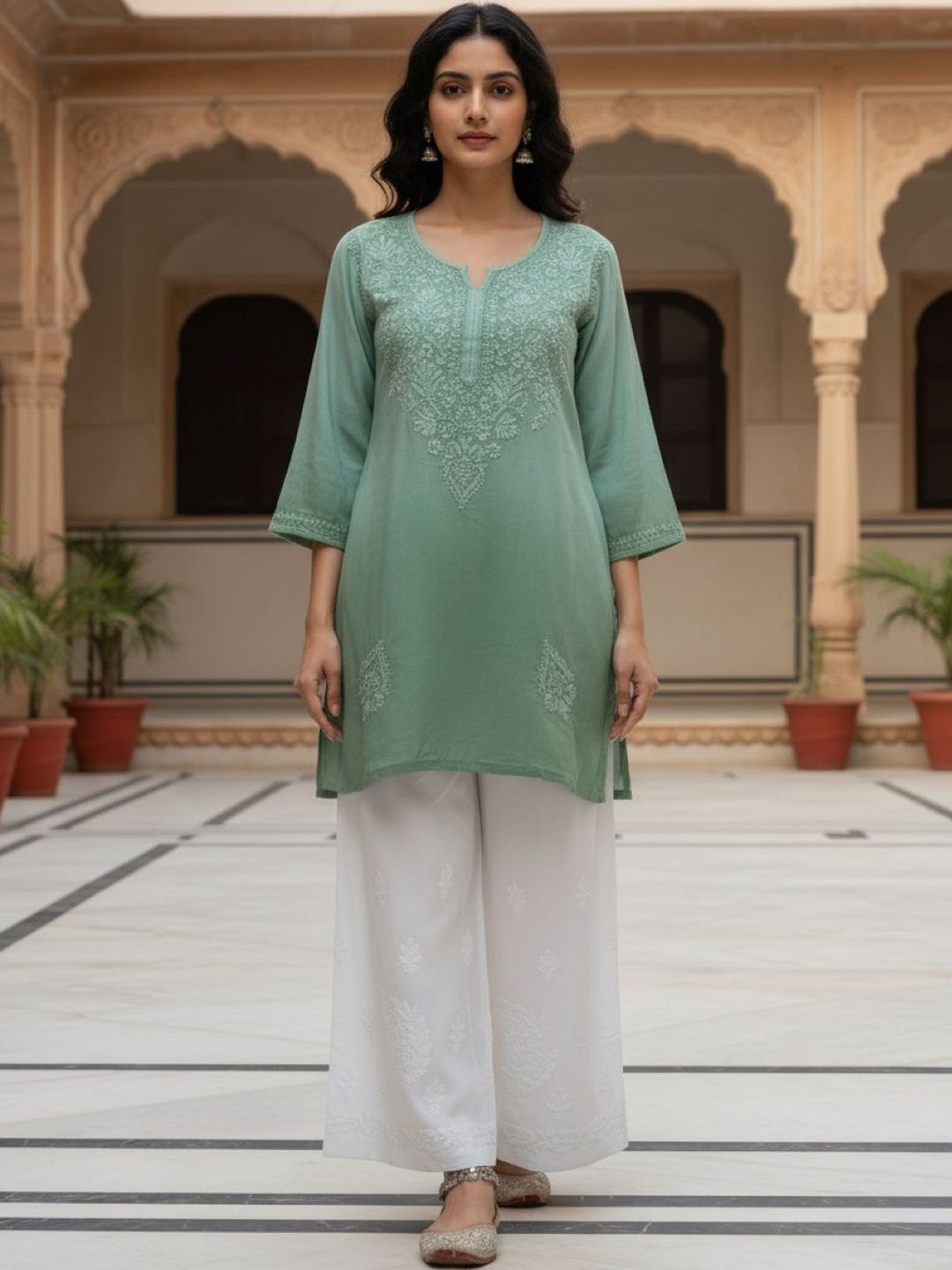 FashionChikan Art Ethnic Motifs Embroidered V-Neck Thread Work Thread Work Kurti-picture-51