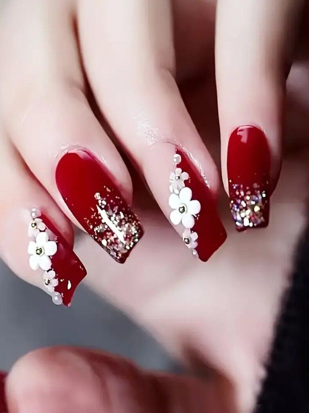 Vembley Set Of 24 Artificial Reusable Stick On Nails - Maroon & White-picture-55