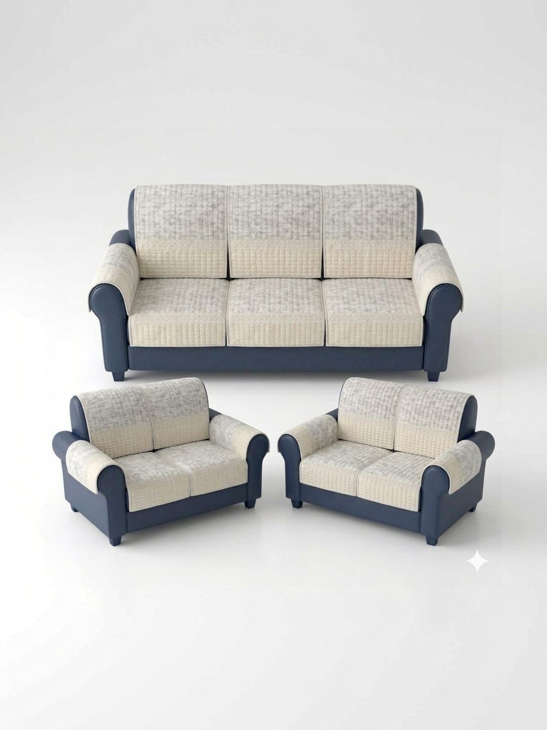 RAINBOW FURNISHINGS Cream-Coloured & Grey Polyester Blend Sofa Cover With Arms-picture-47