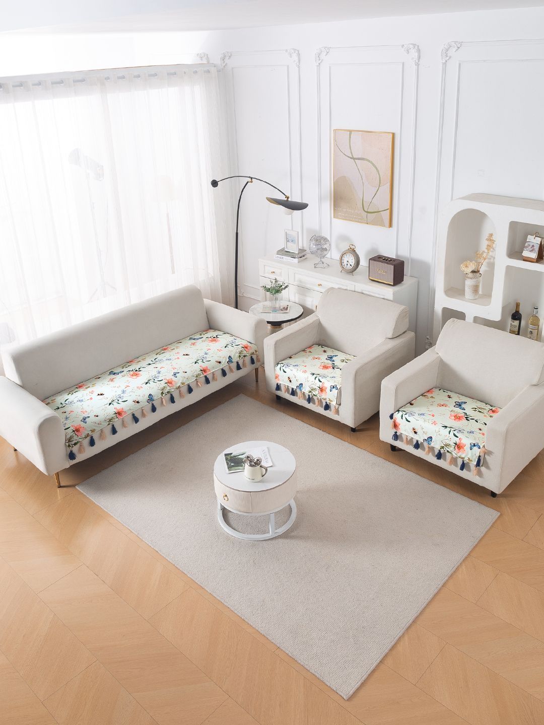 HOKIPO Pastel Butterfly Meadow 'Whispers of Nature' 5 Seater 3+1+1 Sofa Mat-picture-4