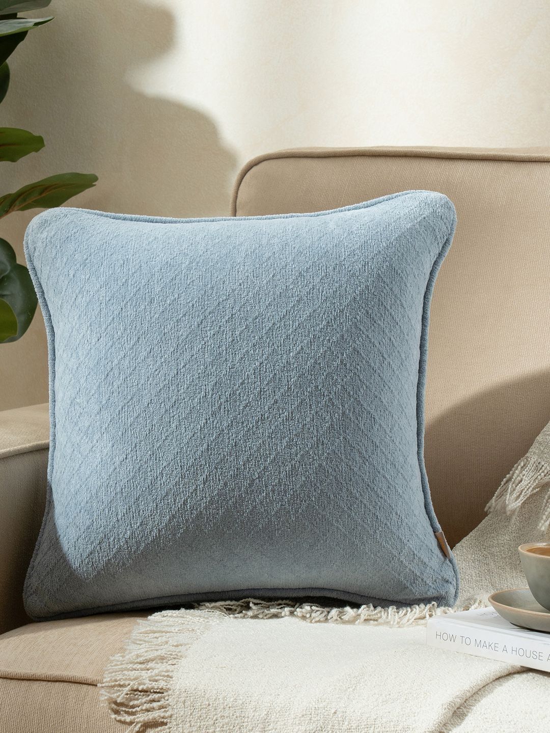 MASPAR Blue Cotton Square Cushion Cover-image-2