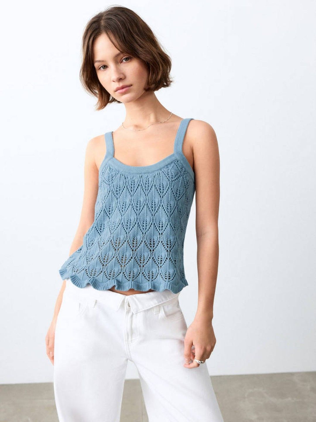 MANGO MNG Self Designed Shoulder Straps Pure Cotton Regular Top-picture-23