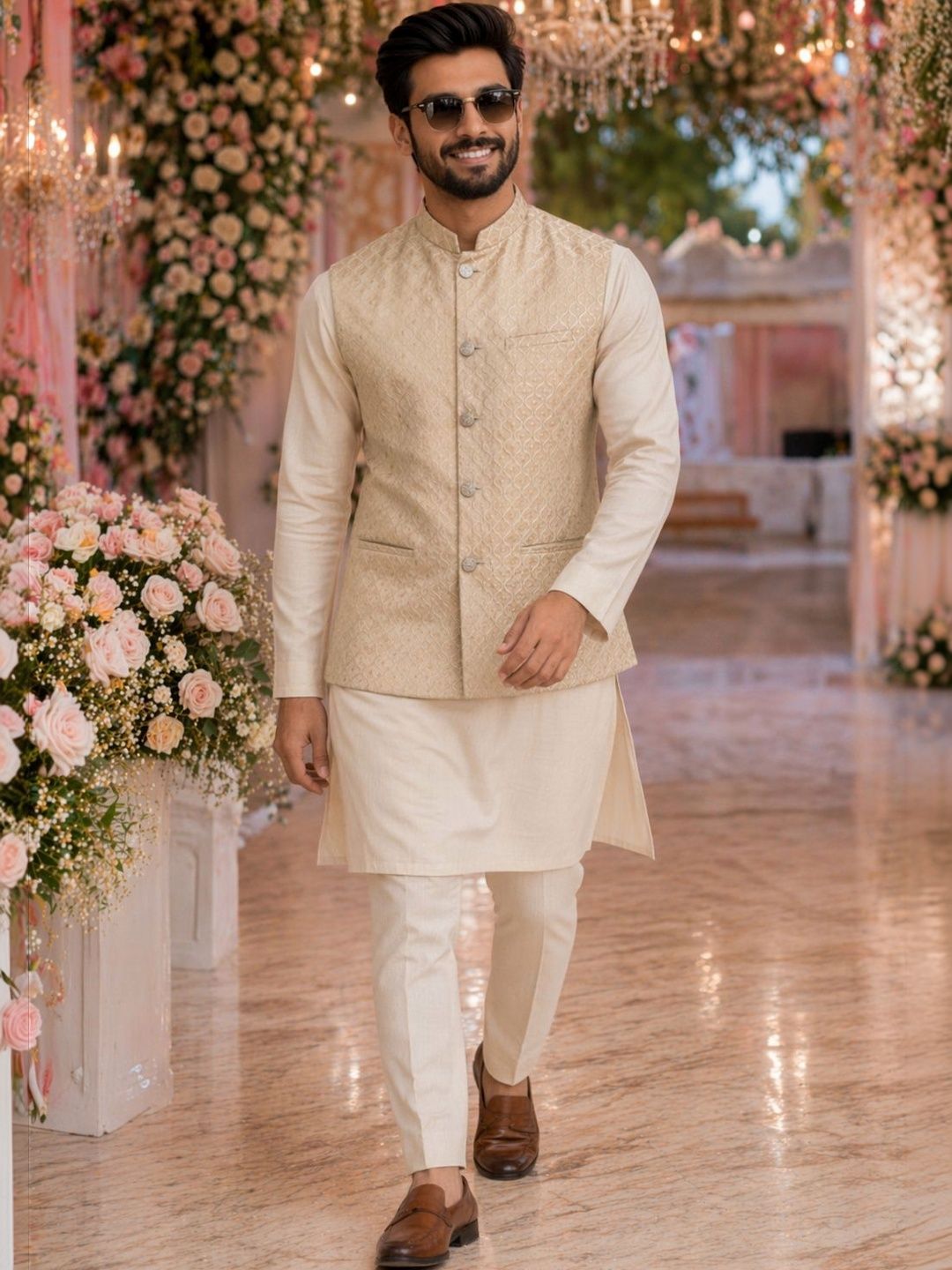 House of Pataudi Woven Design Textured Festive Jacquard Nehru Jacket-picture-17