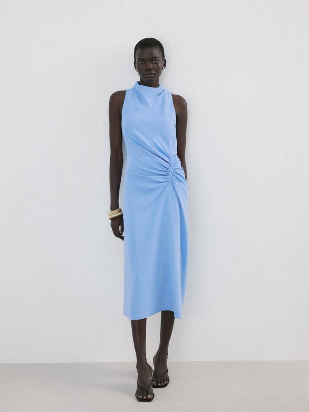 MANGO High Neck Gathered A-Line Midi Dress-picture-15
