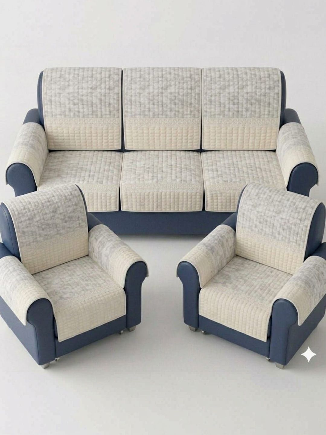 RAINBOW FURNISHINGS Cream-Coloured & Grey Polyester Blend Sofa Cover With Arms-picture-41