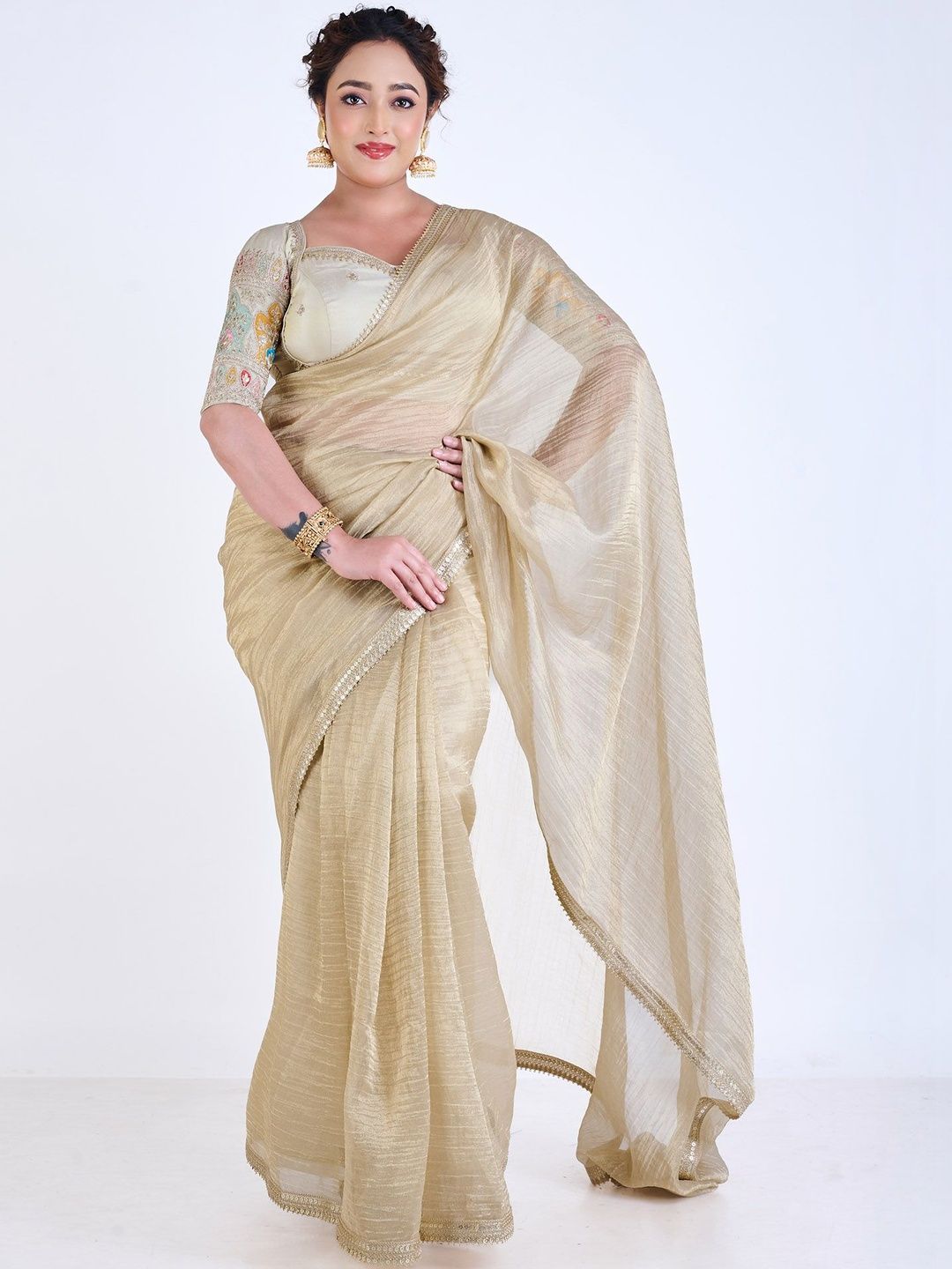 SAKHIYA DESIGNER STORE Silk Blend Embroidered Sequinned Saree Blouse-image-25