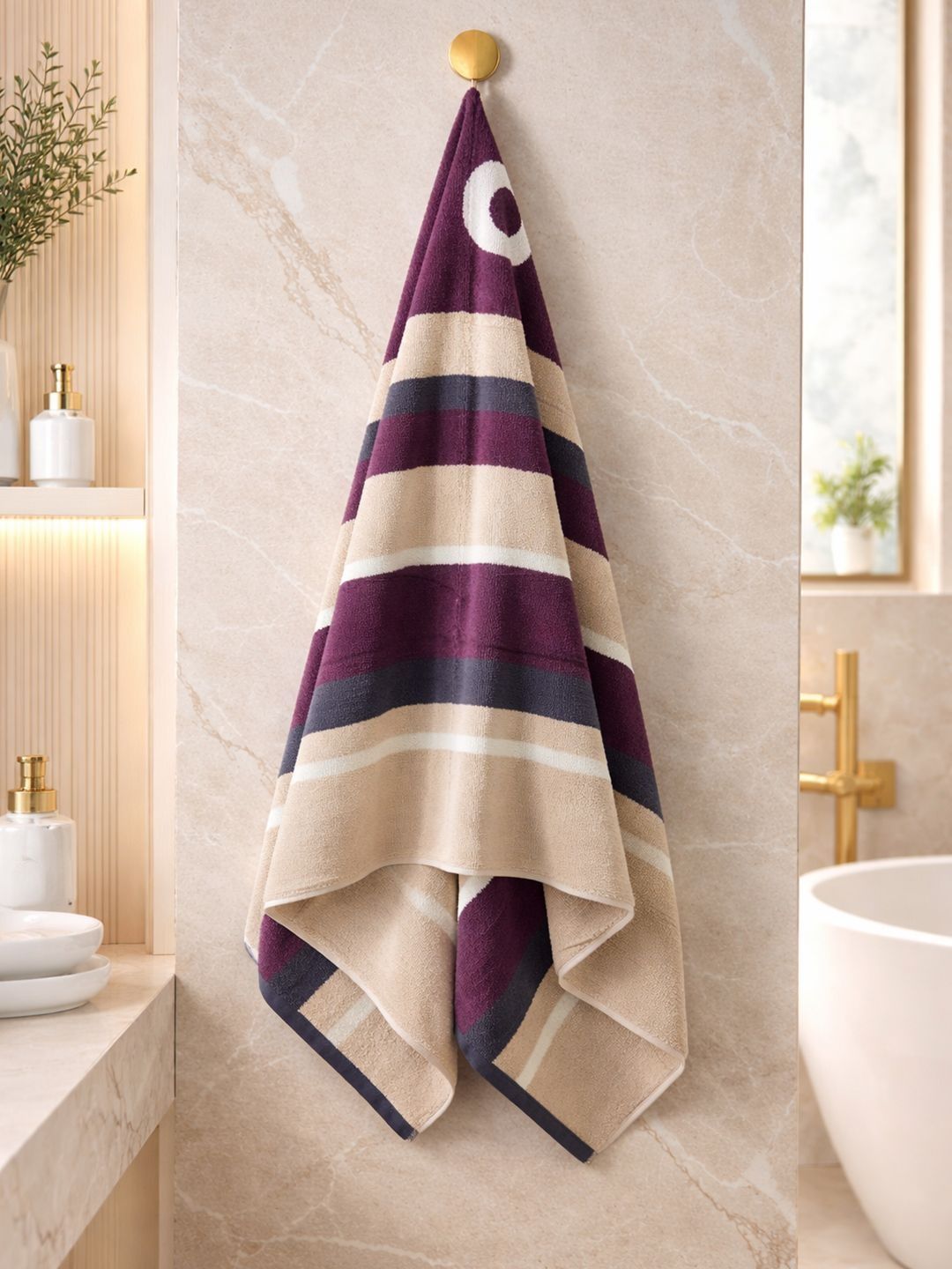 Portico Linia Lfr 500 Gsm Pure Cotton Biege & Maroon Large Bath Towel-image-49