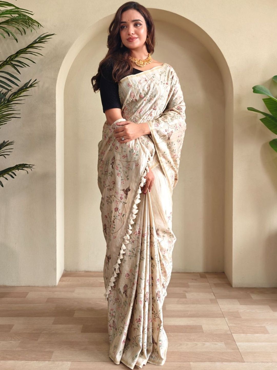 House of Pataudi Printed Tussar Saree With Unstitched Blouse-picture-22