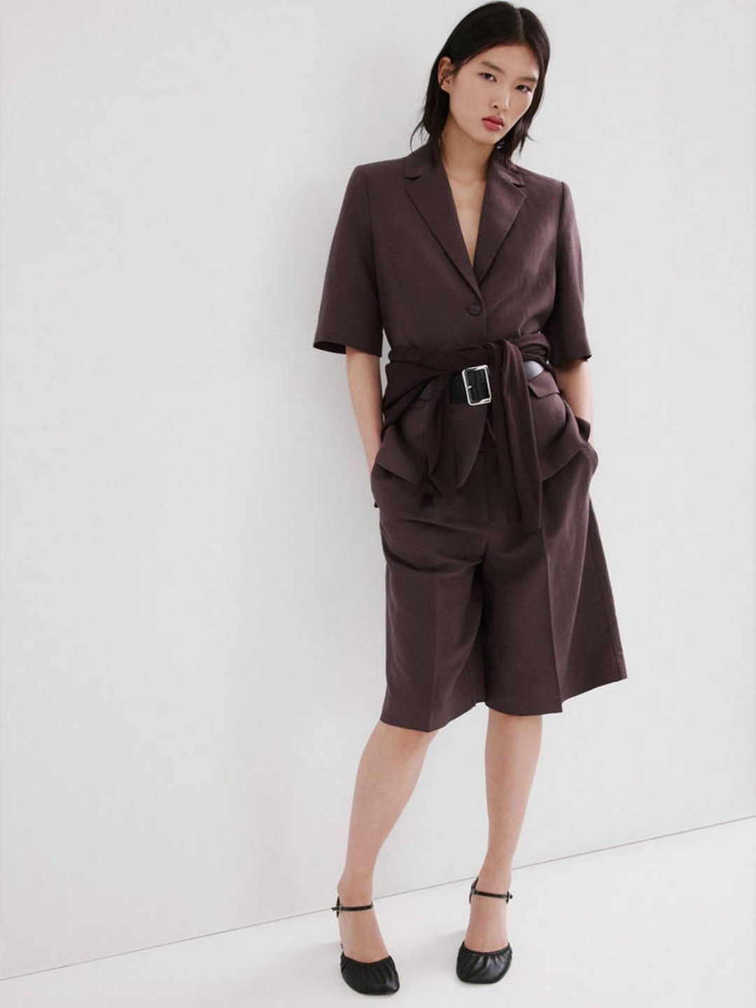 MANGO Single Breasted Waist Tie-Ups Casual Blazers-picture-40