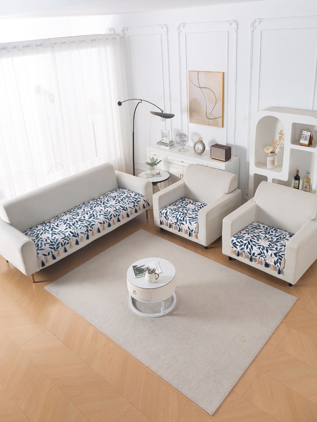 HOKIPO Indigo Foliage 'Whispers of Nature' 5 Seater 3+1+1 Sofa Mat-picture-15