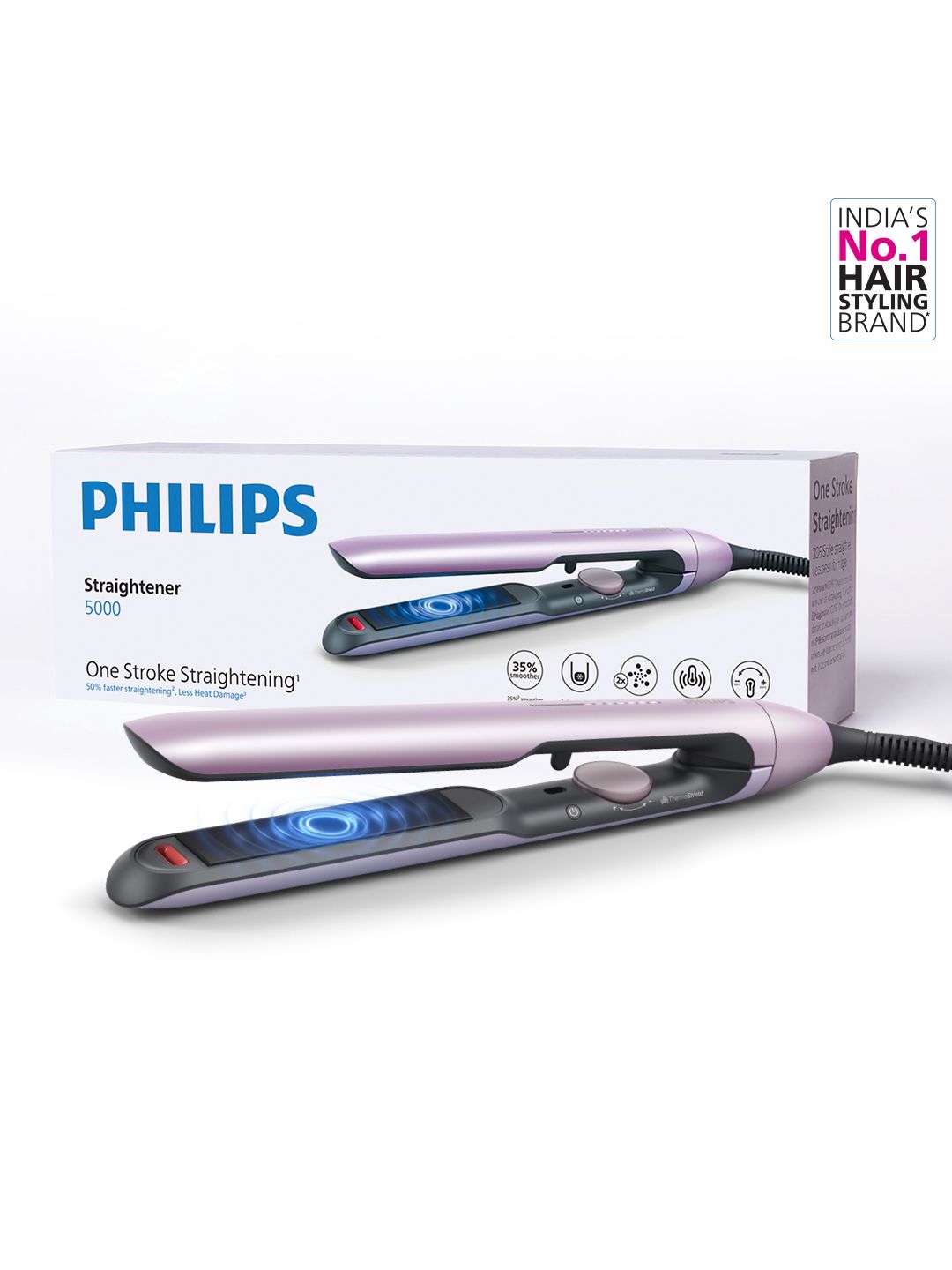 Philips BHS530/00 One Stroke Hair Straightener 5000 with ThermoShield Technology - Pink