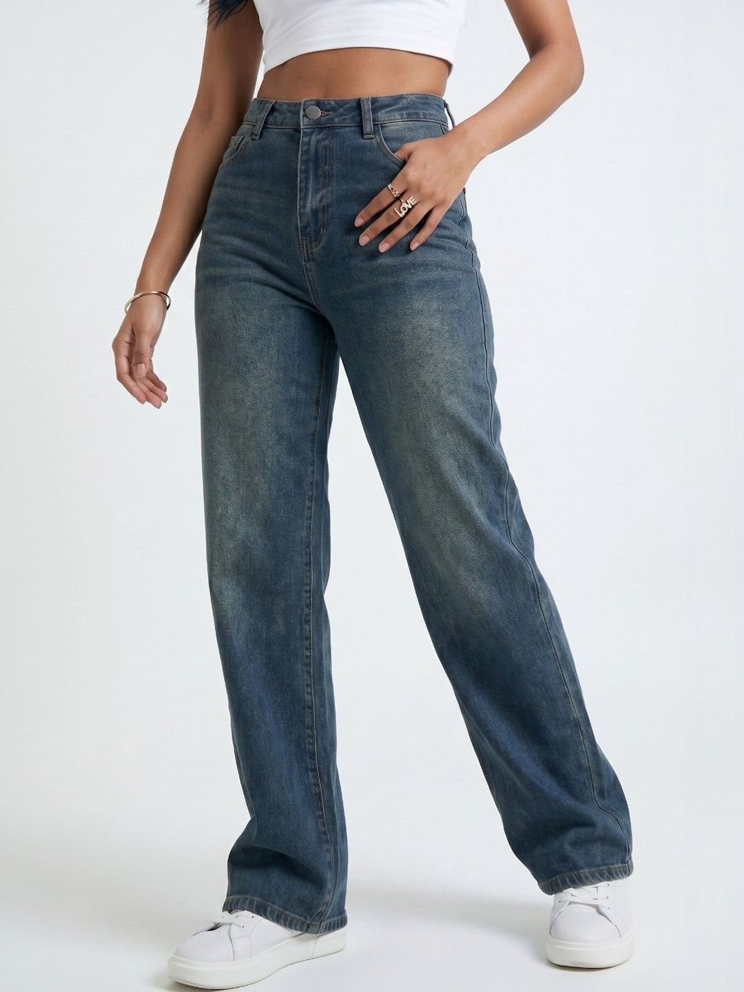 R.Code by The Roadster Life Co. Women Regular Fit High-Rise Light Fade Acid Wash Stretchable Jeans-image-14