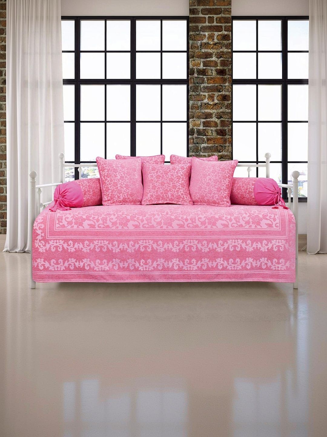Victor 8-Pcs Pink Printed Bedsheet With Bolster & Cushion Covers-image-13