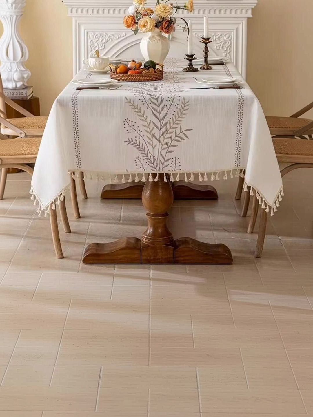 MONKDECOR Brown Floral Anti-Skid Cotton 6-Seater Table Cover-picture-20