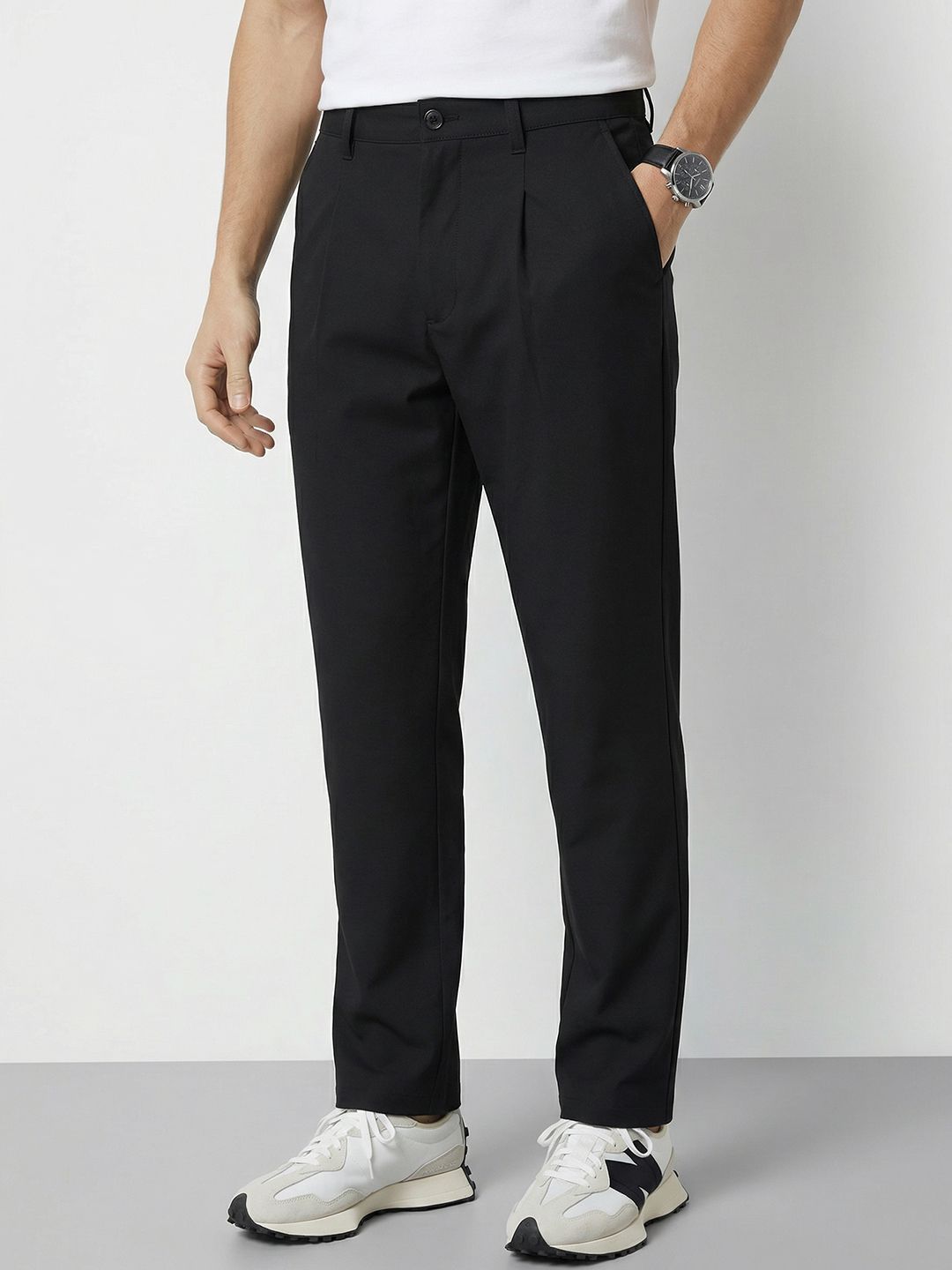 Mast & Harbour Men Straight Fit Pleated Casual Trousers-picture-52