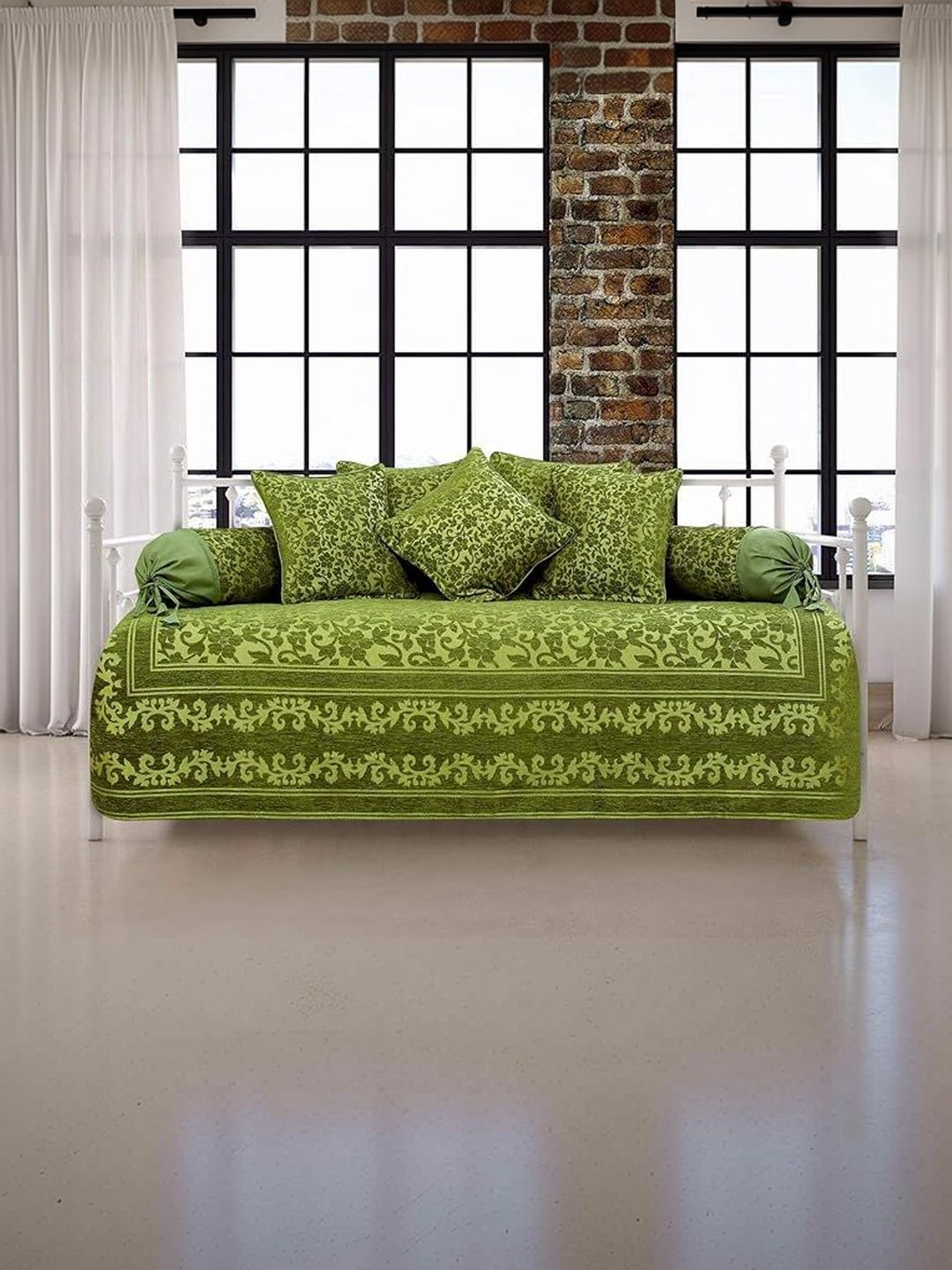 Victor 8-Pcs Green Printed Bedsheet With Bolster and Cushion Covers-image-15