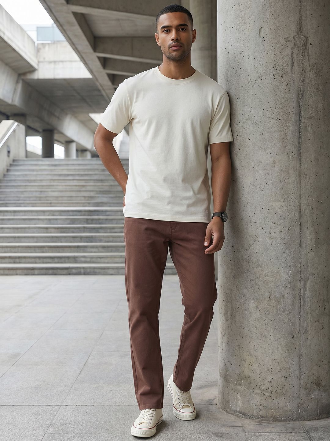 The Roadster Life Co. Men Straight Fit Pure Cotton Chinos Trousers-picture-36