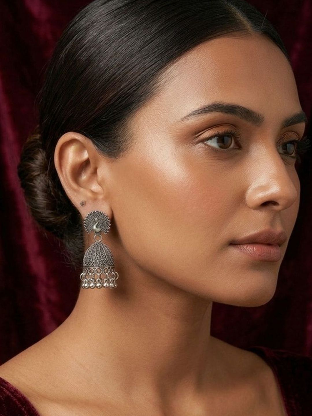 SZN Peacock Shaped Jhumkas Earrings-picture-14