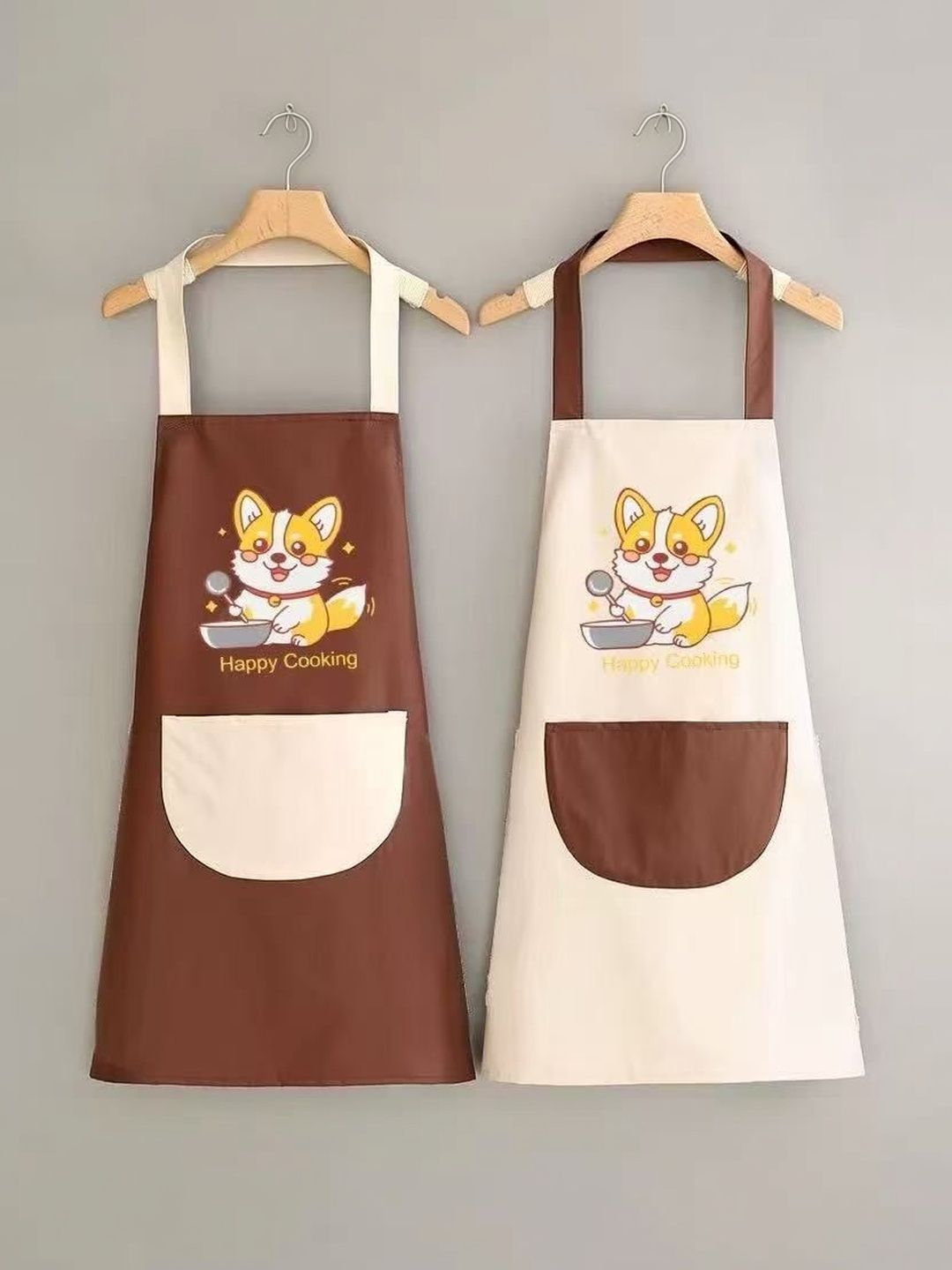 Ashmakam Set Of 2 Brown & Beige Printed Waterproof Aprons-image-13