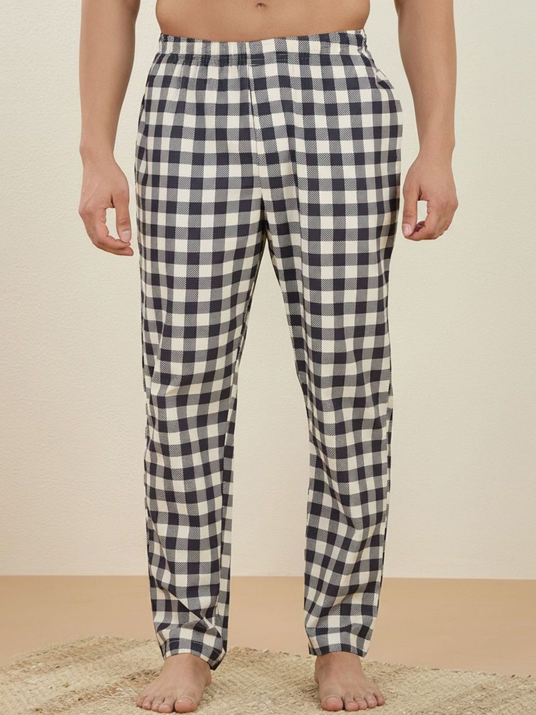 ETC Checked Cotton Mid-Rise Straight Lounge Pants-image-35