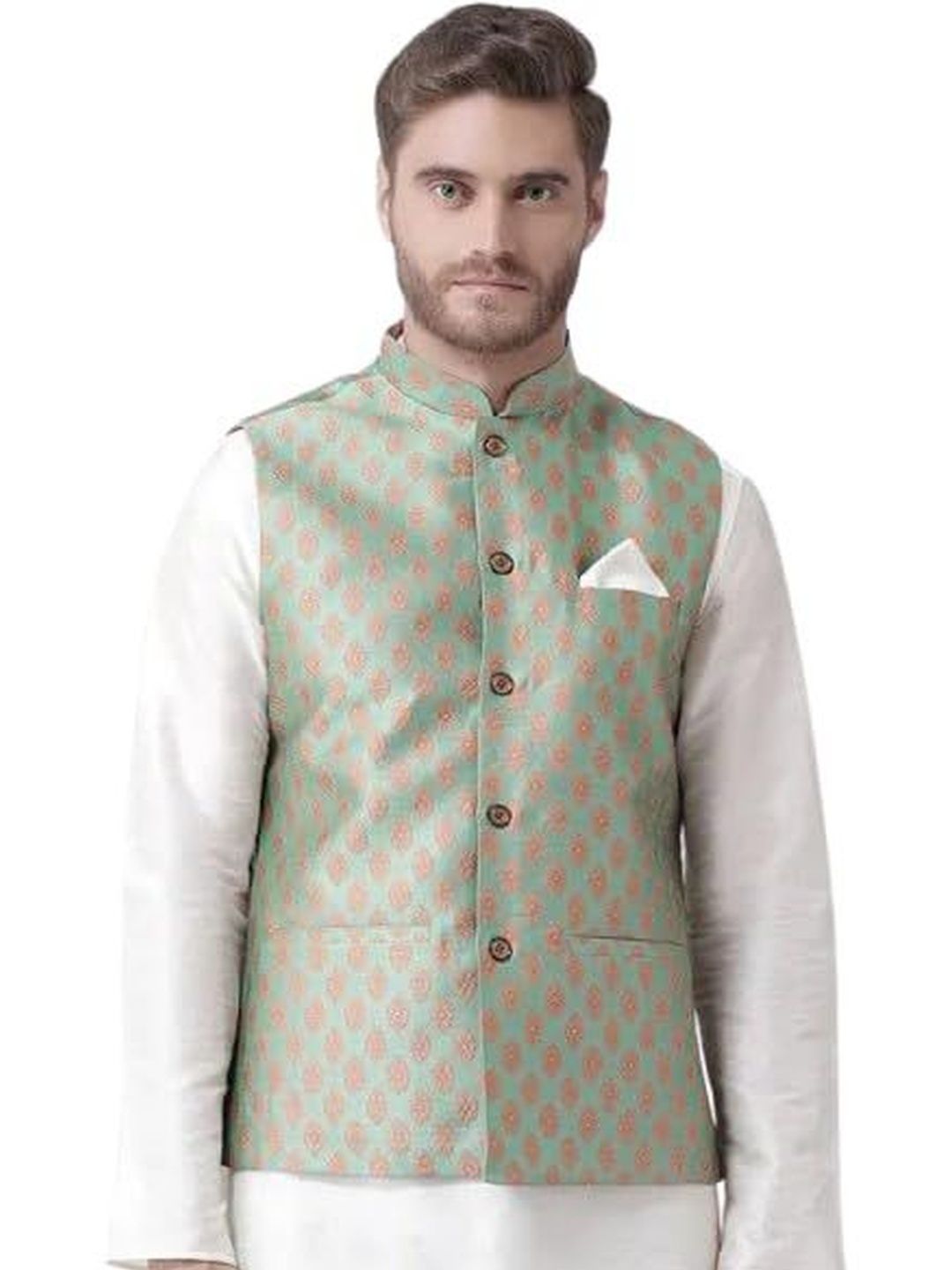 KUTUB FASHION Men Printed Mandarin Collar Woven Nehru Jackets-picture-20
