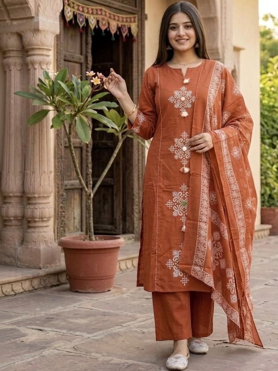 MILAAV Women Ethnic Motifs Embroidered Regular Thread Work Kurta with Trousers & With Dupatta-picture-38