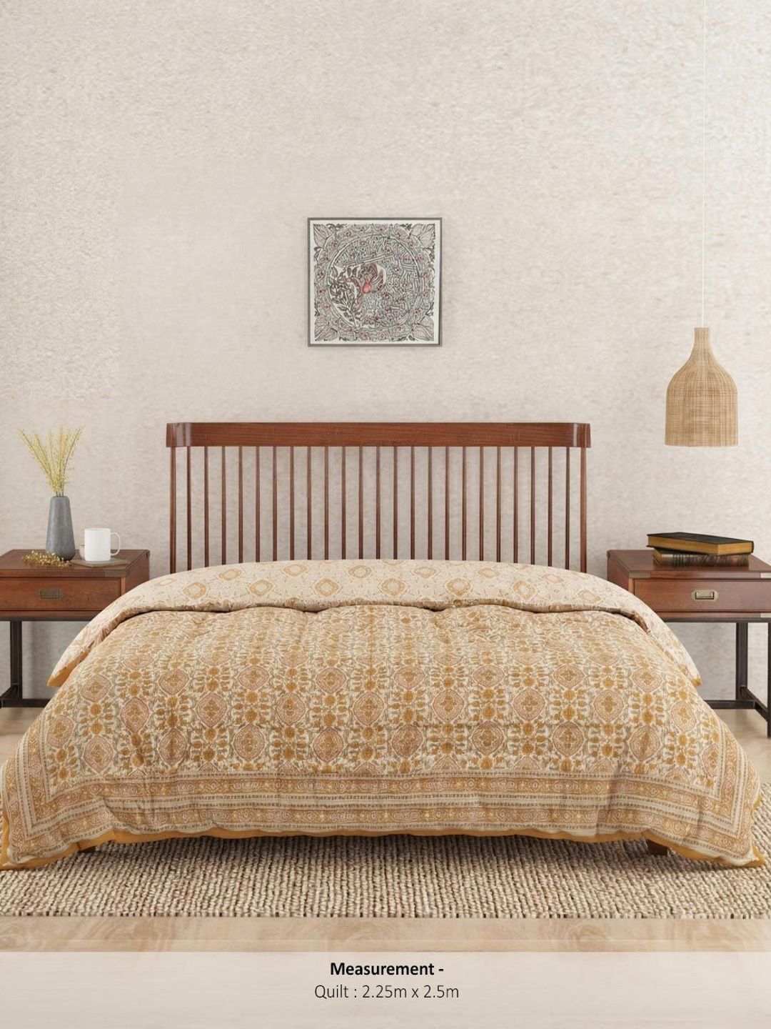 Fabindia Yellow & White Ethnic Motifs Mild Winter 354 GSM Quilt-image-47