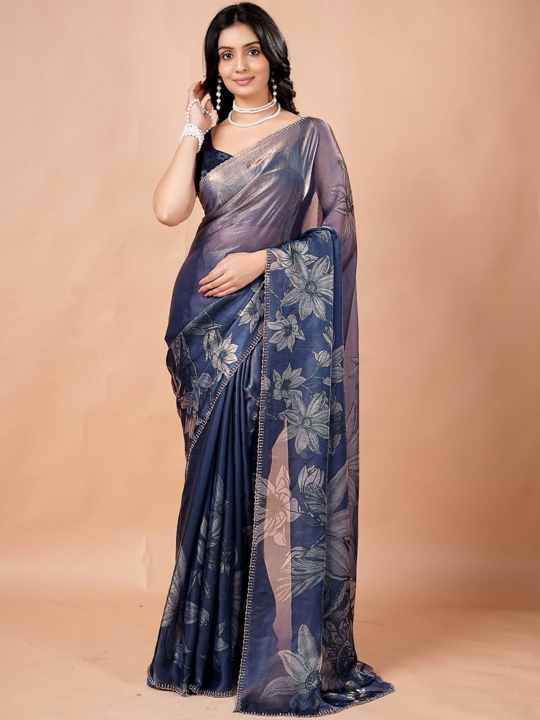 KIYAA FASHION Floral Beads and Stones Organza Saree-picture-21