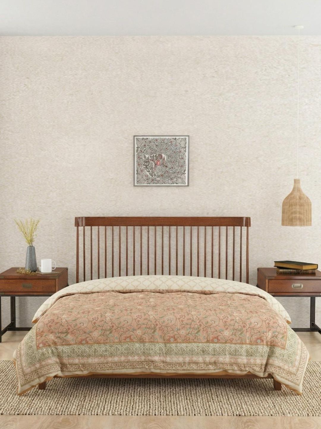 Fabindia Orange & Peach-Coloured Floral Mild Winter 354 GSM Quilt-image-49