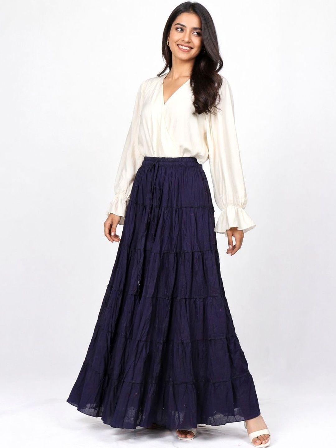 Fabrika16 Women Pure Cotton Self Design Tiered Maxi Tiered Skirt-image-26