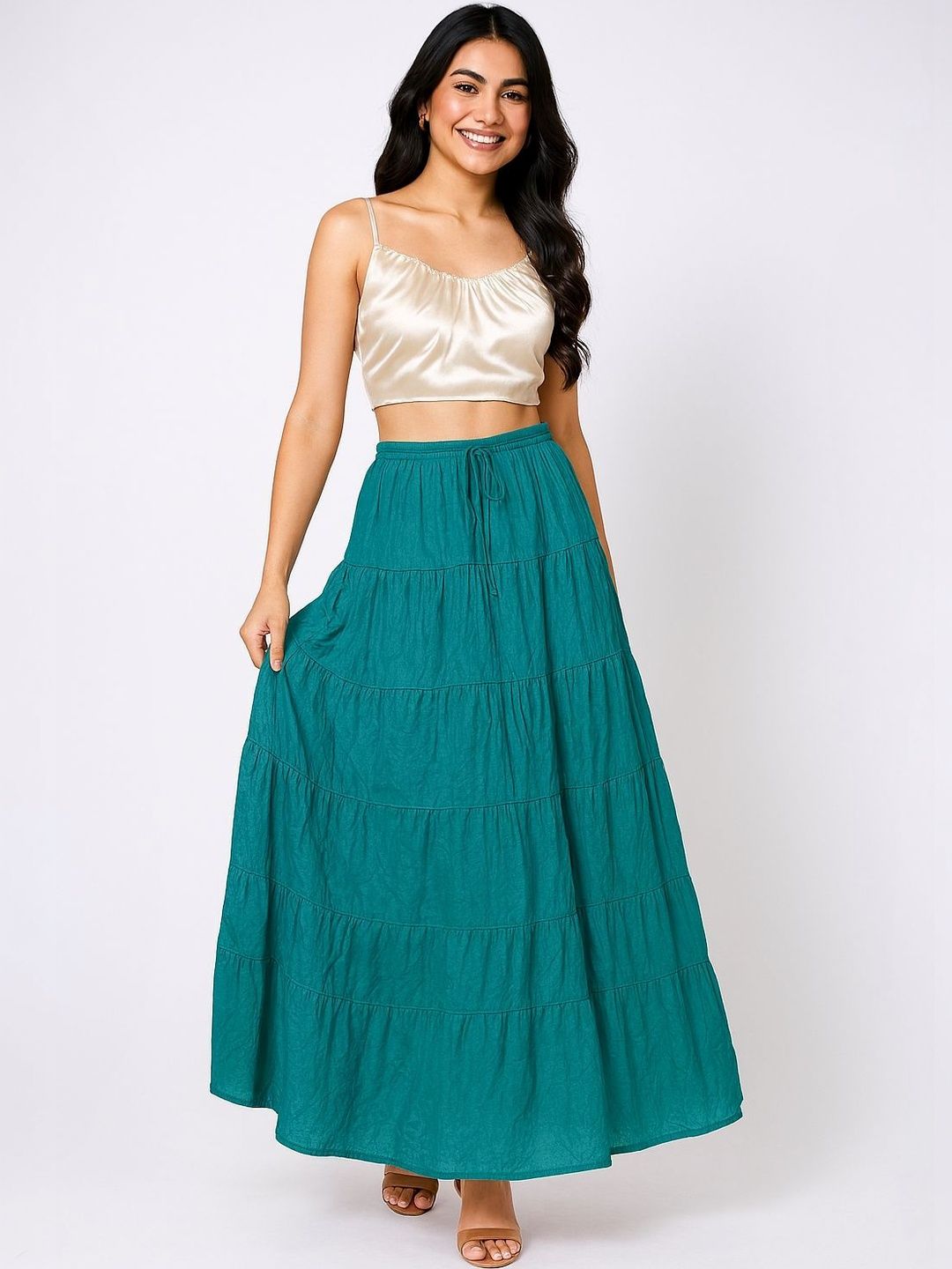 Fabrika16 Women Pure Cotton Tiered Maxi Tiered Skirt-picture-6