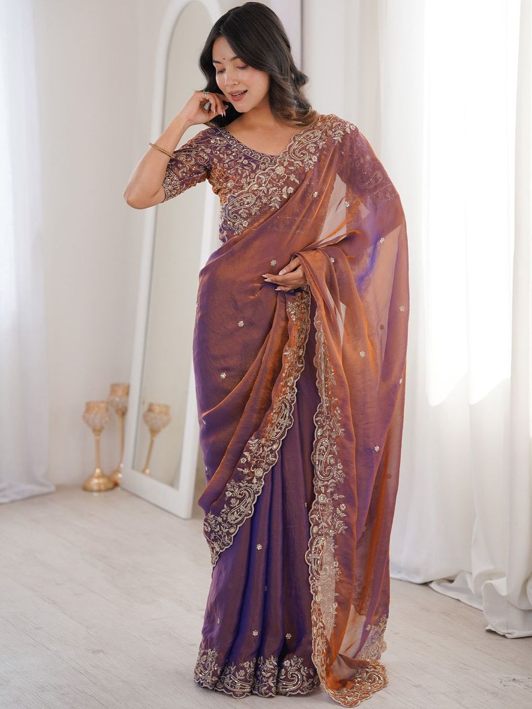 Anouk Embellished Embroidered Satin Heavy Work Saree-picture-29