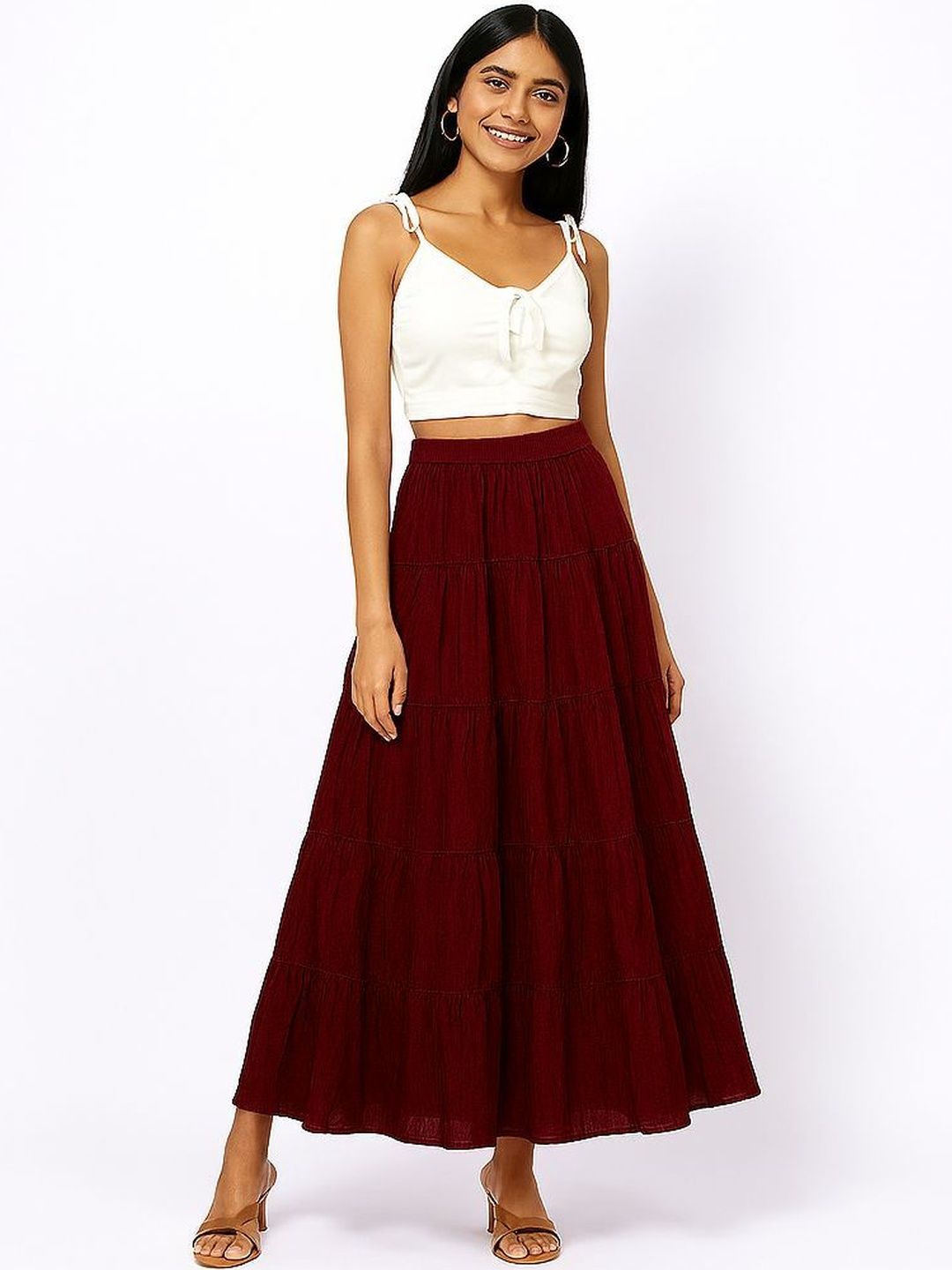 Fabrika16 Women Pure Cotton Cotton Cambric Tiered Maxi Tiered Skirt-picture-20